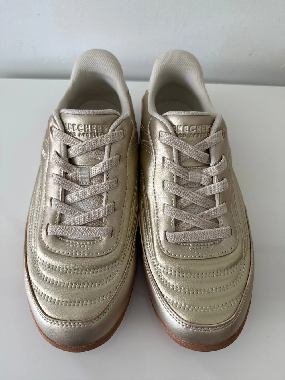SKECHERS Street Los Angeles Memory Foam Slip-ins Gold Sneakers Shoes Size 9
